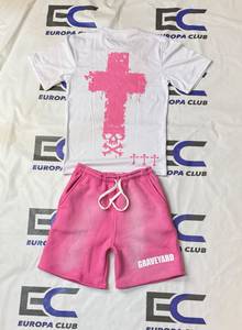 Conjunto de Dos Piezas de Alta Calidad con Estampado Serigrafiado, Ropa Urbana de Algodón, Corte Regular, Secado Rápido, Conjunto de Pantalones Cortos para Hombre para Actividades al Aire Libre - Product Image 5