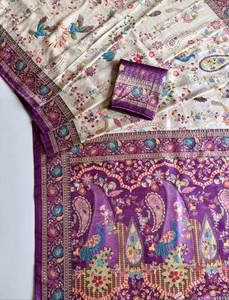 ผ้าไหมซาตินย้อมสีด้วยมือสุดหรู พร้อมพัลลูและขอบผ้าที่สวยงาม - Product Image 4