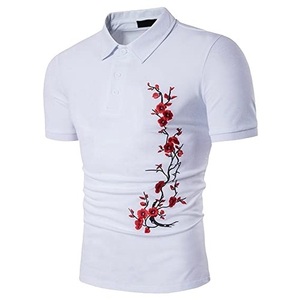 Casual men <b>polo</b> t shirt embroidered style summer short sleeve solid shade knitted fabric stretch comfort clothing - Product Image 1