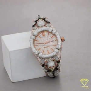 Reloj de Hombre de Alta Calidad con Cabeza de Calavera y Diamantes Cultivados en Laboratorio VVS en Plata de Ley 925 Chapada en Oro Rosa - Product Image 5