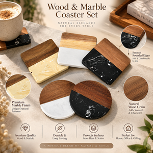Juego de Posavasos de Madera de Mango con Diseños Cuadrados y Redondos para Tazas de Café y Té |   Posavasos Decorativos para Mesa de Comedor, Decoración del Hogar - Product Image 5