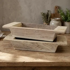 Plateau vintage en bois Khaliya, polyvalent, pour serviettes de salle de bain, fruits secs, bougies, verres, présentoir à fleurs, style ferme, maison, hôtel - Product Image 4