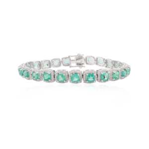 NOVA Fine Charm Bracelet 18K Gold Plated Chain & Link Cushion Shaped Emerald and Diamond Cluster Art Deco Party - Product Image 3