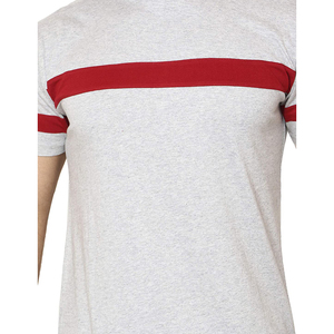 Camiseta de Manga Corta para Hombre, Cuello Redondo, Rayas Grises y Rojas, Estilo Casual, Tejido de Punto, Algodón, Diseño con Ribete en Contraste - Product Image 6