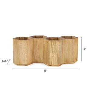 Porte-couverts en bois de forme géométrique, idéal pour les événements en plein air, les pique-niques, la mise en place de tables de fête et l'organisation de la cuisine, provenant d'Inde. - Product Image 3