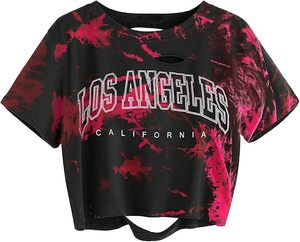 Tops Cortos con Estampado Tie Dye en Diferentes Estilos, Cuello Redondo, Manga Corta, Corte Holgado Informal, Diseño Personalizado, Tops Cortos Estampados en Oferta - Product Image 3