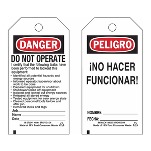 Étiquettes de verrouillage de sécurité en polypropylène durable, 5,75 po (H) x 3 po (L), pour la sécurité des équipements, par Brady - Product Image 3