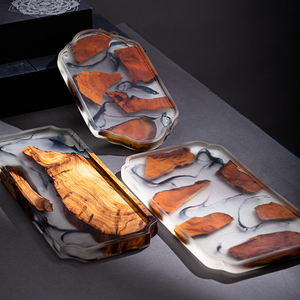 Modern Zen-Inspired Thuja Ink-Style Dry <b>Tea</b> <b>Tray</b> Simple Multi-Functional Household Heat Insulation Pot Holder Resin Wood - Product Image 6