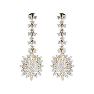 ต่างหูเพชรเม็ดกลมสีทอง14K ประดับเพชรด้วยดีไซน์ที่สวยงามและประณีต - Product Image 1