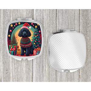 กระจกแต่งหน้าพกพาขนาดกะทัดรัดพับได้สำหรับผู้หญิงและเด็กผู้หญิงพุดเดิ้ลคริสต์มาสสีดำ - Product Image 4