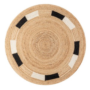 Round Geometric Jute Area Rug Modern Flat Weave Non <b>Slip</b> Living Room Floor <b>Mat</b> With Black White Accents - Product Image 5
