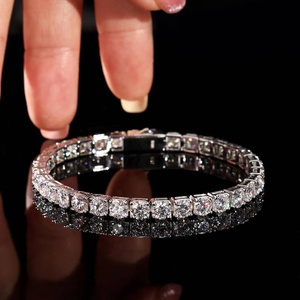 Pulsera de tenis de plata con moissanita, pulsera de eslabones cuadrados brillantes, joyería fina de lujo para mujer, elegante regalo llamativo - Product Image 3