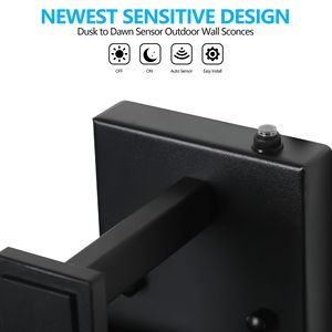 Set 2 moderne lampade da parete per esterni in metallo nero trasparente in vetro sensore di luce ambientale resistente alle intemperie applique per portico E26 - Product Image 2