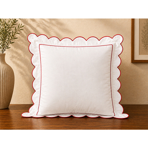 Contemporary 100% Cotton Embroidered <b>Cushion</b> <b>Cover</b> | Scalloped Edge Decorative Throw Pillow <b>Cover</b> - Product Image 2
