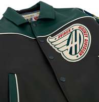 Avirex Herren Grün-Schwarze High-Street Varsity-Jacke mit Besticktem Patch-Design, Umlegekragen, Echtes Leder, Wasserdicht