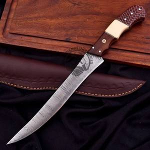 Hand Forge Damascus Steel Fish Fillet <b>Knife</b> Leather Sheath Custom Made OEM High Hardness Extra <b>Sharp</b> Durable 8" <b>Kitchen</b> <b>Knife</b> - Product Image 1