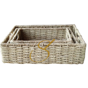 Panier de rangement en osier tressé, Organisateur en jacinthe d'eau, Fait main, couleur naturelle foncée, lot de 3 tailles - Product Image 1