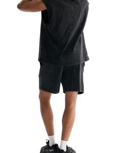 Conjunto de Chaleco y Pantalones Cortos Deportivos Casuales de Verano para Hombre, Estilo Vintage Lavado, Color Negro Retro, Sin Mangas, Venta al Por Mayor - Product Image 3