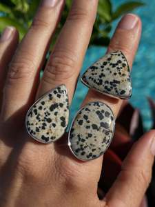 Anillo de Plata de Ley 925 con Jaspe Dálmata, Estilo Bohemia para Mujer, con Engaste de Bisel, Piedras Naturales de Formas Mixtas, para Uso Diario - Product Image 1