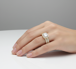 Bague de fiançailles de luxe en moissanite plaquée or 18 carats, bague de mariage avec diamants taille brillant rond, bague de demande en mariage pour femme - Product Image 3