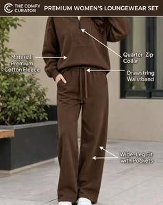 Conjunto Deportivo Corto de Algodón 100% para Mujer, Uso Diario, Sudadera con Cierre y Pantalones Anchos, Estilo Casual, Servicio OEM - Product Image 6