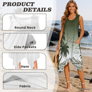 Ensemble décontracté été homme et femme : Chemise à manches courtes imprimé palmiers tropicaux et robe sans manches – Design dégradé vert en jersey - Product Image 3