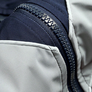 Men's Navy Blue Windproof <b>Racer</b> <b>Jacket</b> With Gray Color Blocking Stand Collar Zipper Closure Regular Fit Autumn Sporty Style - Product Image 6