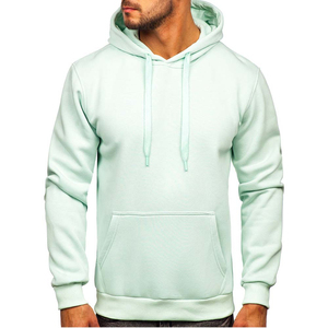 Vente en gros – Nouveau sweat à capuche kangourou pour homme, couleur menthe claire unie, en polaire, manches longues, polyester/coton, séchage rapide, idéal pour l'hiver - Product Image 5