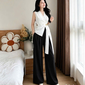 Conjunto de Ropa de Mujer de Dos Piezas, Verano, Casual, Elegante, Ecológico, Lavable, Algodón, Color Sólido, Cómodo, Sin Cuello, Corte Ajustado Largo - Product Image 5