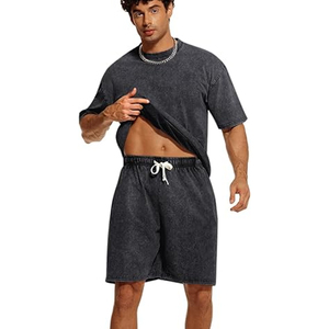Men Summer Matching <b>Set</b> Cotton T Shirt and Shorts 2 Piece Outfit Casual Loose Fit Streetwear Solid Color <b>Set</b> - Product Image 3