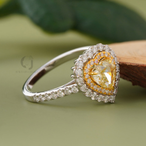 Heart Cut Yellow Lab Diamond Ring Double Halo Silver Tone Metal Pavé Band <b>Unique</b> Engagement Promise Jewelry <b>for</b> <b>Her</b> 1.02CT - Product Image 4