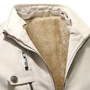<b>Men's</b> PU Leather Motorcycle <b>Jacket</b> Stand Collar Faux <b>Fur</b> Fleece <b>Lined</b> Zipper Closure Windproof Slim Fit Autumn Wear - Product Image 3