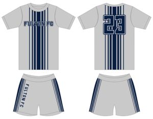 Uniforme de Fútbol, Gris Marino a Rayas, Manga Corta, Transpirable, Poliéster, Unisex para Adultos, Todas las Temporadas, Corte Regular, Calidad Premium - Product Image 1