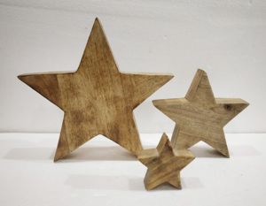 High Quality Eco-Friendly Light Burnt Mango <b>Wood</b> <b>Star</b> Set of 3 Pcs Size 30cm 20cm 10cm Om International Modern Supplier - Product Image 1