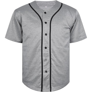 Classic Blank Gray Baseball Jersey Unisex Sport Shirt Button-<b>Down</b> V-Neck Top With Retro Black Single Pinstripe - Product Image 1
