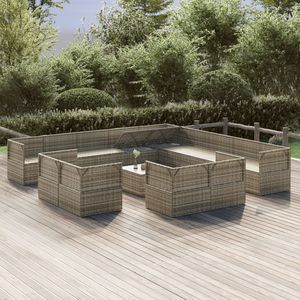 Set salotto da 14 pezzi in Poly Rattan grigio con cuscini per il tempo libero in giardino - Product Image 4