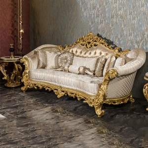 Juego de Sofás Seccionales en Forma de L de Madera Tallada para Hotel de Lujo, Acabado en Oro Antiguo, Estilo Europeo Tradicional, Ecológico y Duradero - Product Image 3