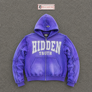 Sudadera con capucha con cremallera PREMIUM PURPLE GRAPHIC HIDDEN TRUTH para hombre, estilo urbano, cómoda, inspirada en la calle, moderna, para uso diario. - Product Image 5