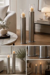 Porte-bougie moderne en métal pour bougie pilier haute avec cylindre en verre, pour décoration de salon et de maison - Product Image 4