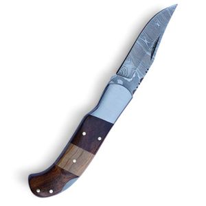 Couteaux pliants de chasse, lame en acier Damas faite à la main, design compact de poche, manche durable pour le camping, la randonnée, l'utilisation en extérieur - Product Image 1
