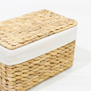 Sustainable Rectangle Water Hyacinth Storage <b>Box</b> with Lid and Cotton Lining - Product Image 6