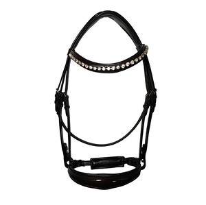 Bride de cheval en cuir roulé italienne importée de qualité supérieure équine avec fronces roulées et équipement pour cheval à muserolle en cuir verni - Product Image 4