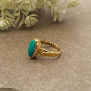 Handmade Natural <b>Turquoise</b> Stone <b>Ring</b> Marquise <b>Turquoise</b> <b>Ring</b> Bohemian Ethnic Gemstone Jewelry Gift for Her - Product Image 5