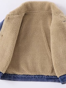 OEM <b>Men's</b> High Street Winter Denim Faux <b>Shearling</b> Collar Ripped Distressed Breathable Casual Outwear Button up Coat - Product Image 5