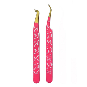 Pince à épiler professionnelle rose à motif blanc en acier inoxydable anti-magnétique, pointes de précision 10 mm pour extensions de cils - Product Image 4