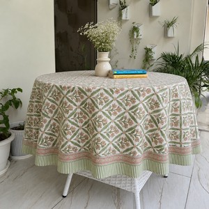 Indian Block Printed Handmade Eco-Friendly Cotton Square <b>Tablecloth</b> Large Classic Style Dining <b>Table</b> Cover Customizable Floral - Product Image 1