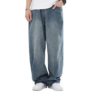 Vaqueros de mezclilla lisos sueltos vintage para hombre, pantalones oversize de streetwear, vaqueros de mezclilla con lavado arena, efecto desgastado, estilo Hip Hop Y2K, invierno - Product Image 1