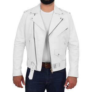 Blouson Bomber en Cuir Blanc Grande Taille Personnalisé OEM pour Motard, Nouvelle Collection Hiver 2026, Haute Qualité, Style Zippé - Product Image 1