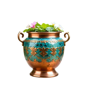Pot de fleurs rustique en métal avec motif circulaire, finition sculptée à la main, pour la décoration des plantes de jardin, jardinière artisanale en solde - Product Image 3