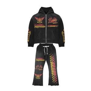 Chándal acampanado lavado ácido personalizado para hombre al por mayor, chándal con capucha y cremallera, diseño impreso, chándal acampanado personalizable para hombre - Product Image 2